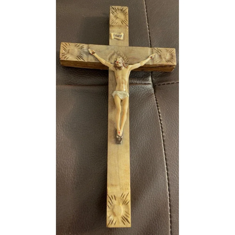 Jerusalem Olive Wood Crucifix INRI Holy Land Religious Wall Hand Carved 9